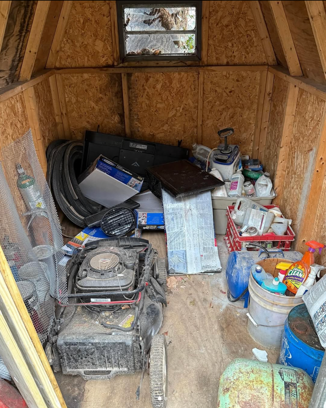 Before: Cluttered shed